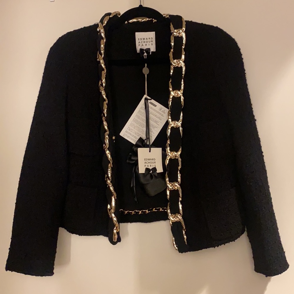 NWT Edward Achour evening tweed jacket and gold braiding embellishment.